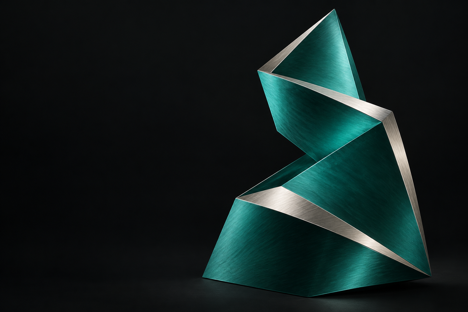Sculpted teal metal with precision-cut silver edges